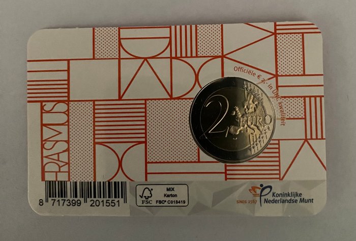 Holland. 2 Euro 2022 "Erasmus" (2 coins) Proof + BU  (Ingen mindstepris)