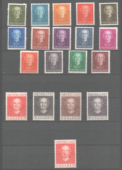 Holland 1949 - Koningin Juliana "En face" - NVPH 518/21, 523/32, 534-37, + 534 with printing error