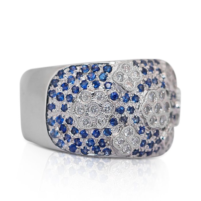 Ring - 18 kraat Hvidguld -  201ct tw Safir - Diamant