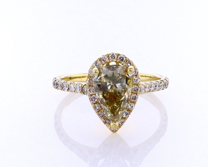 Ring - 14 karat Gulguld -  2.10ct. tw. Diamant (Naturfarvet) - Diamant