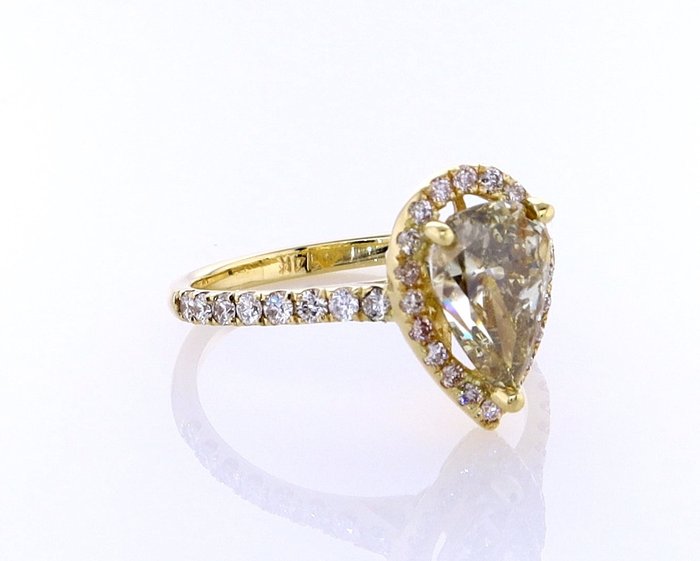 Ring - 14 karat Gulguld -  2.10ct. tw. Diamant (Naturfarvet) - Diamant