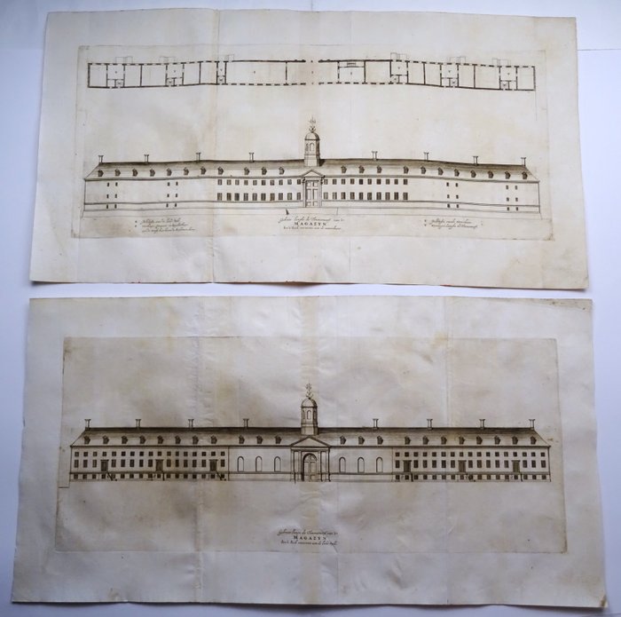 Holland - Amsterdam Skibsværft Kattenburg; N Visscher / Daniel Stalpaert - Gebouw langs de Timmerwerf van ´t Magazyn soo ´t Sich vertoont aen de Landt-Syde / Gebouw langs de - 1621-1650