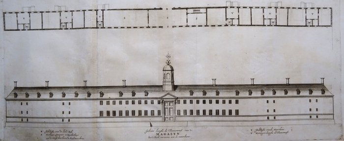 Holland - Amsterdam Skibsværft Kattenburg; N Visscher / Daniel Stalpaert - Gebouw langs de Timmerwerf van ´t Magazyn soo ´t Sich vertoont aen de Landt-Syde / Gebouw langs de - 1621-1650