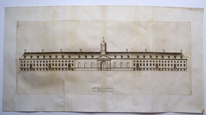 Holland - Amsterdam Skibsværft Kattenburg; N Visscher / Daniel Stalpaert - Gebouw langs de Timmerwerf van ´t Magazyn soo ´t Sich vertoont aen de Landt-Syde / Gebouw langs de - 1621-1650