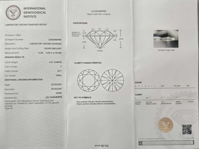 Ring - 14 karat Hvidguld -  5.41ct. tw. Diamant (Laboratoriedyrket) - Diamant