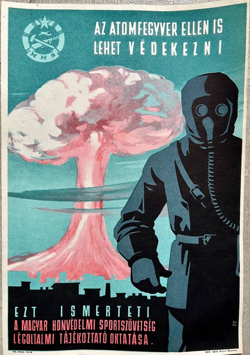 MHS - “Defence against nuclear attack” - war, military, communist, Russian occupation, atomic - poster - 1950‹erne