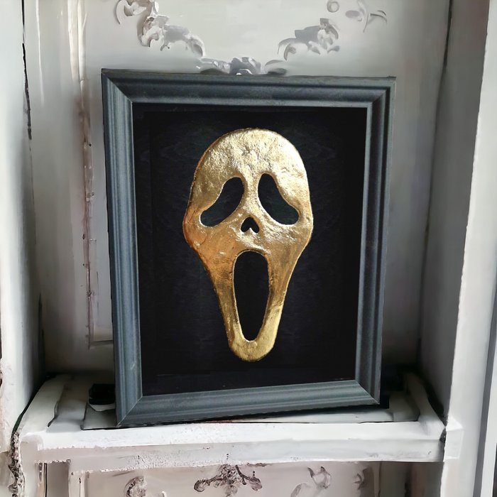 Udstillingsramme- Scream maske i 23 karat guld  - forgyldt i ramme limited edition