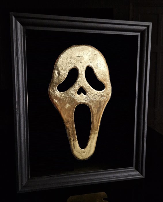 Udstillingsramme- Scream maske i 23 karat guld  - forgyldt i ramme limited edition