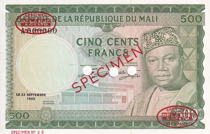 Mali. - 500 Francs - ND (1967) - Specimen - Pick 8s