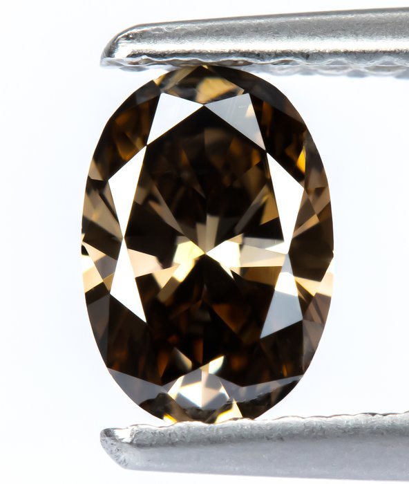 Ingen mindstepris - 1 pcs Diamant  (Naturfarvet)  - 0.49 ct - Oval - Fancy deep Gullig Brun - VS2 - Gem Report Antwerp (GRA)