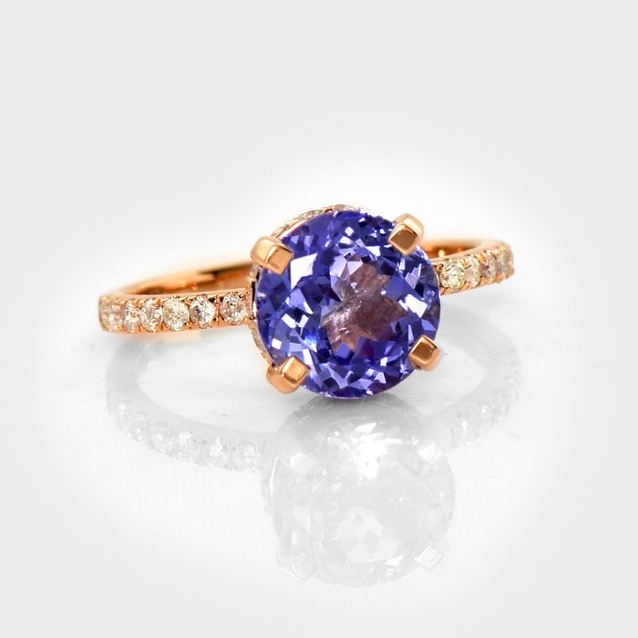 Ingen mindstepris - Ring - 14 karat Rosaguld -  3.11ct. tw. Tanzanit - Diamant - IGI 2,67 ct lavendel