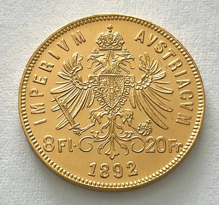 Østrig. 8 Florins/20 Francs 1892 - Franz Joseph I. (Neuprägung)