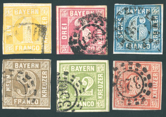 Bavaria 1850/1862 - Mi.Nr. 2, 4, 5, 6 og 7 samt fuldstændig, død udgave 1862 Michel Nr. 8 - 13