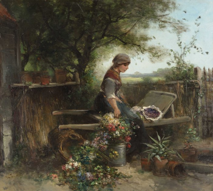 Mari ten Kate (1831-1910) - Planting flowers in the garden