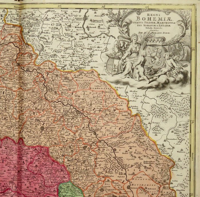 Europa - Tjekkiet, Polen, Bøhmen, Mähren, Schlesien, Lausitz; J. B. Homann - Regni Bohemiae Ducatus Silesiae Marchionatus Moraviae et Lusatiae - 1707 (SJÆLDEN FØRSTE UDGAVE)