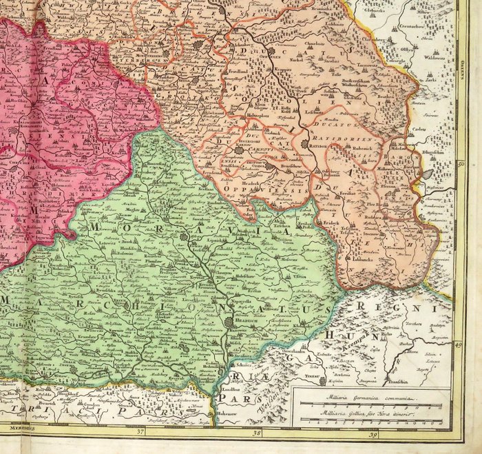 Europa - Tjekkiet, Polen, Bøhmen, Mähren, Schlesien, Lausitz; J. B. Homann - Regni Bohemiae Ducatus Silesiae Marchionatus Moraviae et Lusatiae - 1707 (SJÆLDEN FØRSTE UDGAVE)