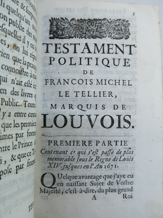 Courtilz de Sandras (Gatien de) - Testament politique du marquis de Louvois Premier Ministre d'Etat sous le règne de Louis XIV - 1695