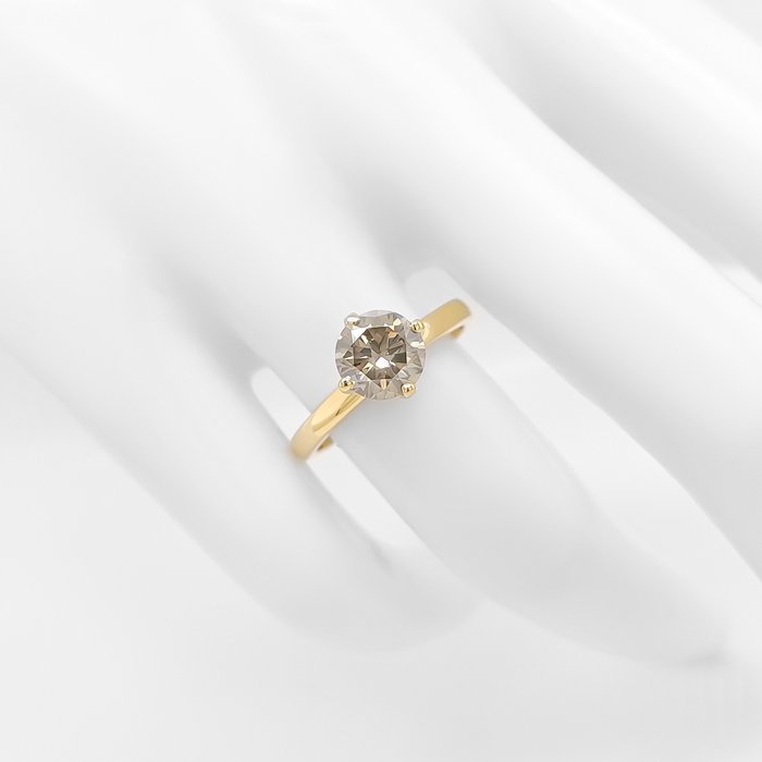 Ring - 14 karat Gulguld -  1.33ct. tw. Grå Diamant (Naturfarvet)