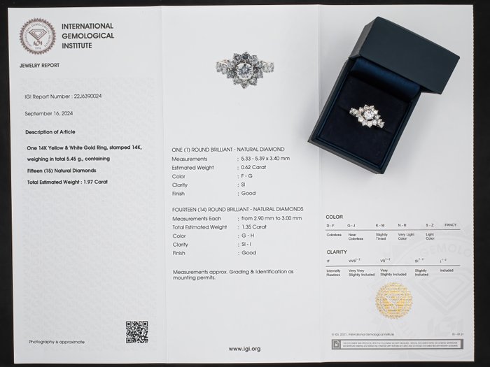 Ingen mindstepris - Ring - 14 karat Hvidguld, IGI Antwerpen certificeret - 1,97 ct diamanter - 0,62 ct center -  1.97ct. tw. Diamant (Natur) - Diamant