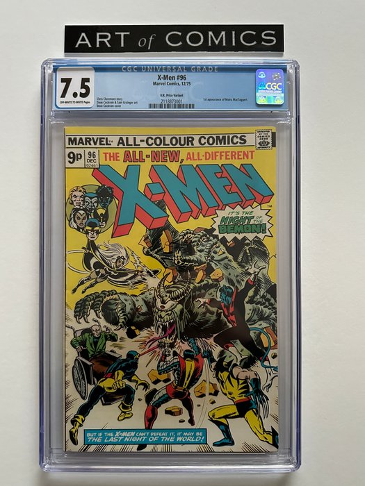 X-Men #96 -  1st Appearance Moira MacTaggert - CGC Graded 7.5 - Rare UK Edition - 1 Graded comic - Første udgave - 1975