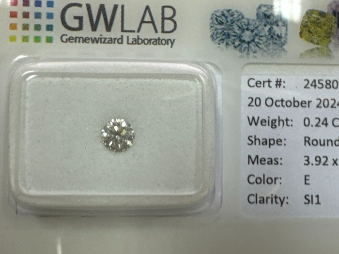 Ingen mindstepris - 1 pcs Diamant  (Natur)  - 0.24 ct - Rund - E - SI1 - Gemewizard Gemological Laboratory (GWLab)