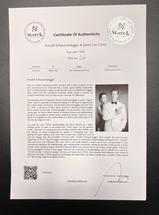 True Lies 1994 - Arnold Schwarzenegger  Jamie Lee Curtis - Fine Art Photography - Luxury Wooden Framed 70X50 cm - Limited Edition Nr 01 of 30 - Serial ID 30608 - Original Certificate (COA), Hologram Logo Editor and QR Code - 100% New items.