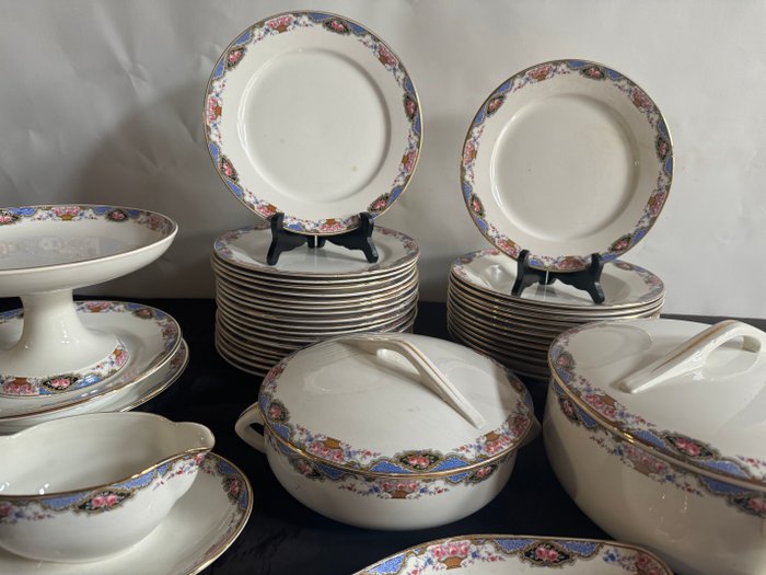 Sarreguemines, Modele Regency “-Guirlandes “ -  Digoin - Bordservice (38) - Bordservice, Porcelæn Uigennemsigtig -Fleurs - “Nouveau” - Uigennemsigtig