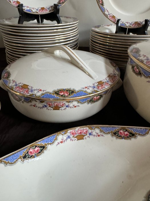 Sarreguemines Modele Regency “-Guirlandes “ -  Digoin - Bordservice (38) - Bordservice Porcelæn Uigennemsigtig -Fleurs - “Nouveau” - Uigennemsigtig