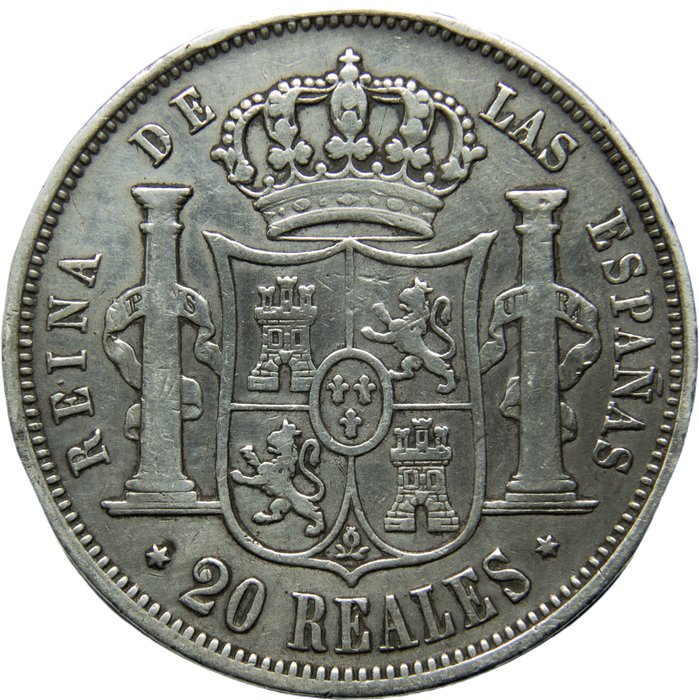 Spanien. Isabel II (1833-1868). 20 Reales Acuñados en Madrid en el año 1854