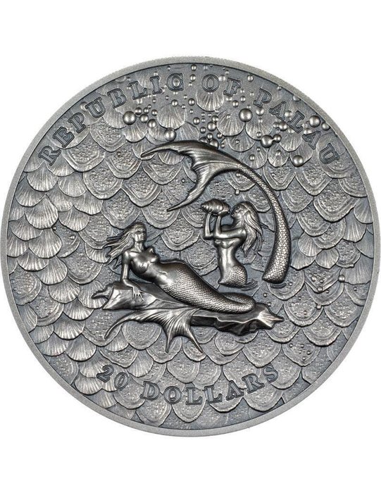 Palau. 20 Dollars 2024 Mermaids Underwater Fantasy, 3 Oz (.999)