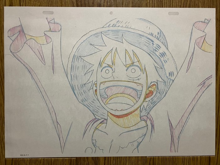 Eiichiro Oda - 1 Officiel replika af anime cels skitser - One Piece - The scene where Luffy laughs