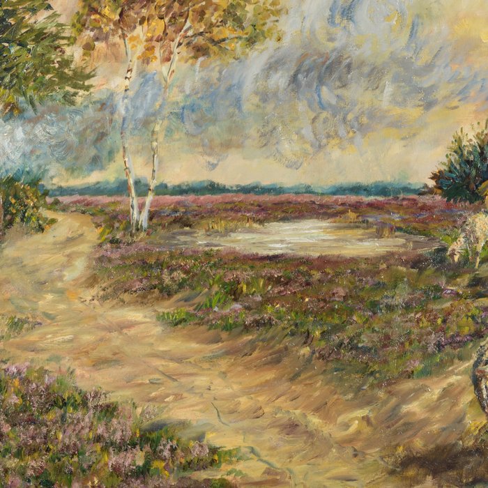 Arie Zuidersma (1925-2014) - Landschap met schapen Drentse heide