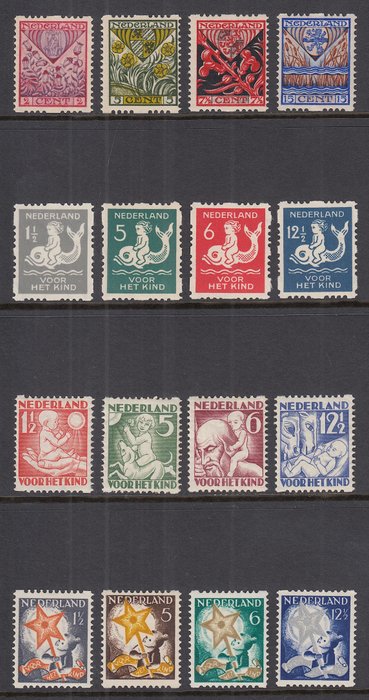 Holland 1927/1933 - Barn rullende - NVPH R78/R81 R82/R85 R86/R89 en R98/R101