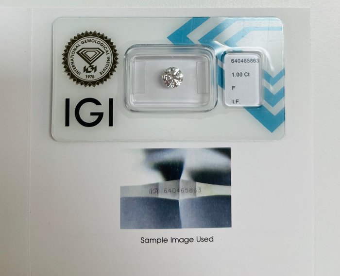 1 pcs Diamant  (Natur)  - 1.00 ct - Rund - F - IF - International Gemological Institute (IGI) - *3EX Ingen*