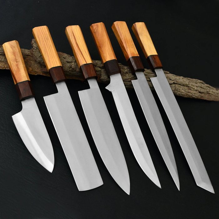 Køkkenkniv - Kitchen knife set -  Klassisk komplet kulinarisk sæt håndlavet - Eksklusivt smedet stål - Nordamerika