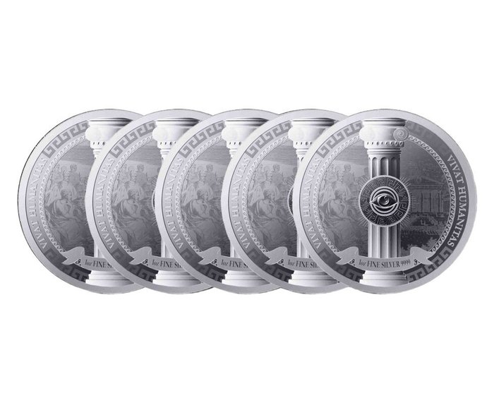 Niue. 5 x 1 oz 2023 $2 NZD Silver Vivat Humanitas Coin BU (In Capsule)