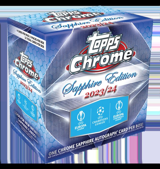 2023/24 Topps Chrome UEFA Sapphire Edition Næsten så god som ny (NM) - 1 Sealed box