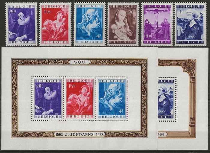 Belgien 1949 - Jordaens - Van der Weyden - blokke + frimærker - OBP/COB 792/97 + BL27/28