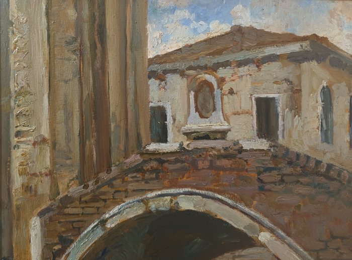 Angelo Malinverni (1877–1947) - Venezia, ponte sul canale  - No Reserve