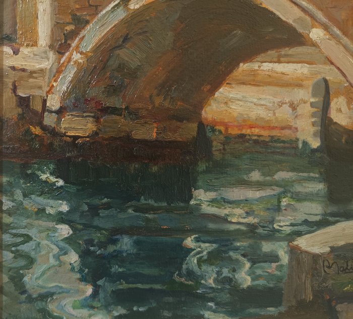 Angelo Malinverni (1877–1947) - Venezia, ponte sul canale  - No Reserve