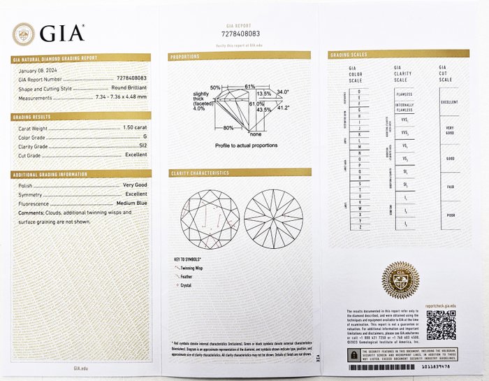 Diamant - 1.50 ct - Rund, GIA Certificeret - G - SI2