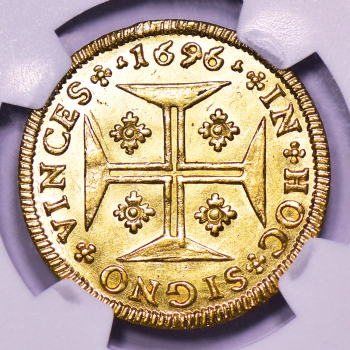 Portugal. D. Pedro II (1683–1706). Moeda (4.800 Reis) 1696 - Lisboa - NGC - MS 62 - Rara