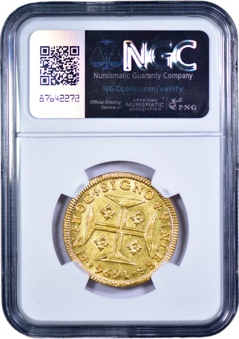 Portugal. D. Pedro II (1683–1706). Moeda (4.800 Reis) 1696 - Lisboa - NGC - MS 62 - Rara