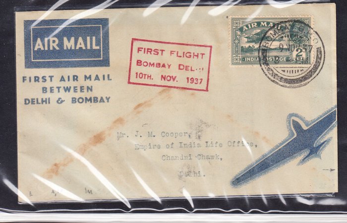 Indien 1957 - Første flykonvolut fra New Delhi til Bombay med sjælden rød cachet - Scott diversi numeri