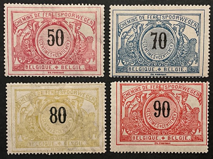 Belgien 1895/1902 - Jernbanestempler - Tredje Emission - Udvalg af frimærker inklusive 4 med vandmærke - 8 waarden uit de reeks OBP/COB TR15/25