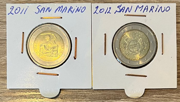 San Marino 2 Euro 2011/2012 "Giorgio Vasari e Innovazione" + "TYE" (2 stuks)  (Ingen mindstepris)