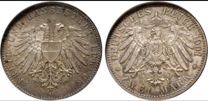 Tyskland, Emperie, Tyskland, Lübeck. 2 Mark 1901, in NGC-MS-63