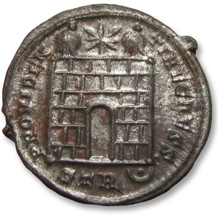 Romarriket Constantius II as Caesar under his father Constantine I Follis Treveri (Trier) mint circa 326 AD - mintmark STR(pellet in crescent) -