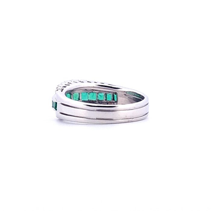 Ring - 18 kraat Hvidguld Smaragd - Diamant