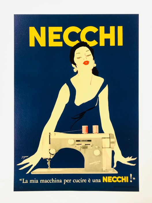 Jeanne Grignani - Necchi - "La mia macchina per cucire è una Necchi!" (linen backed on canvas) - 1970‹erne